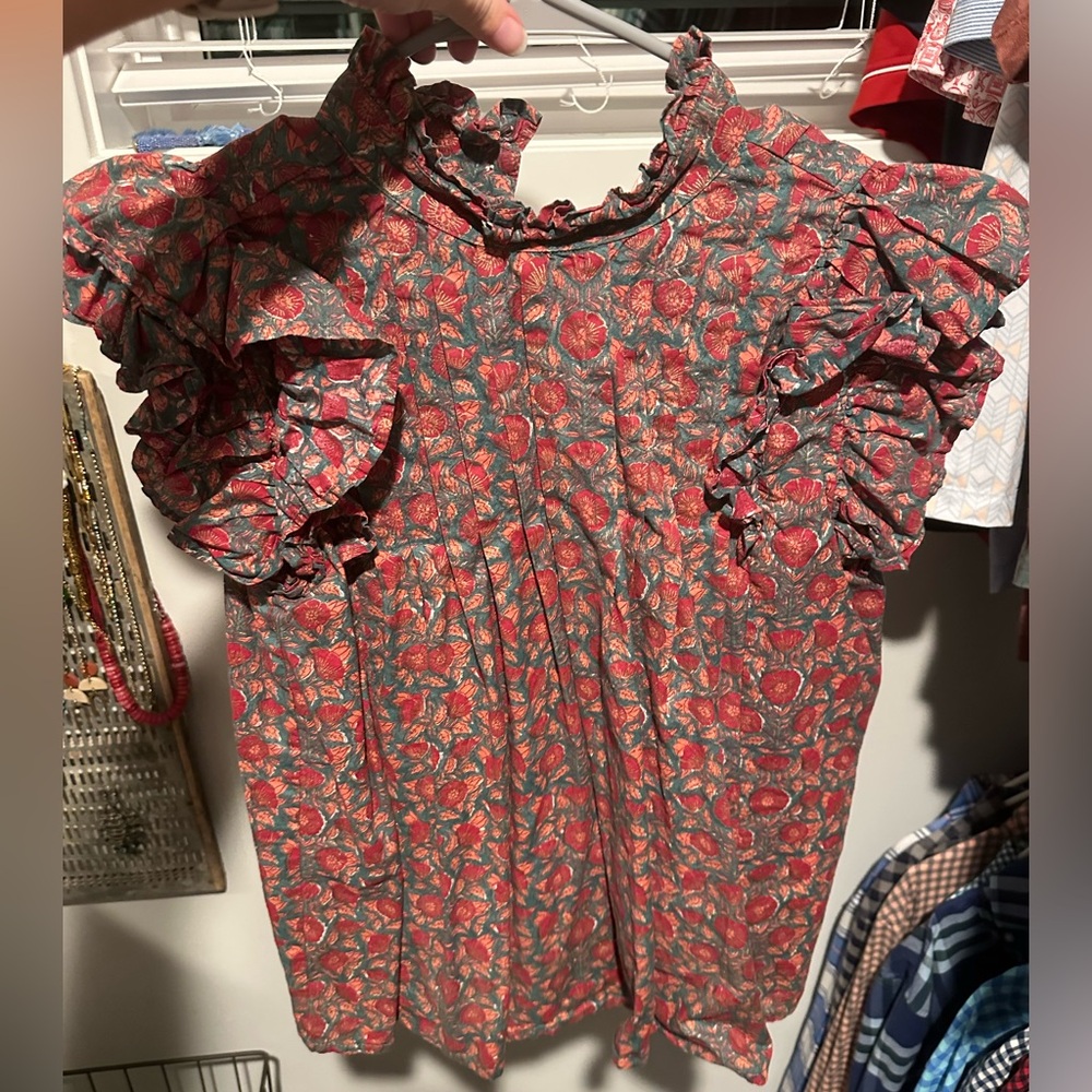 Victoria Dunn Red Floral Ruffle Top